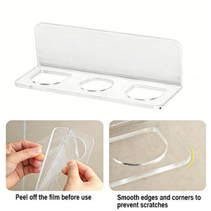 Porte-brosse à cheveux et peigne mural adhésif en acrylique durable pour salle de bain moderne avec 3 trous - Product Image 2