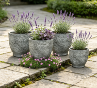 Lot de 4 pots de fleurs gris clair texturés effet roche, robustes, mats, en GRC, pour décoration intérieure et extérieure