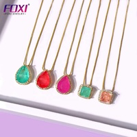 Collier pour femme, style brésilien, fusion de luxe, semi-joaillerie, pierres carrées en cristal, pendentif, coussin, mignon