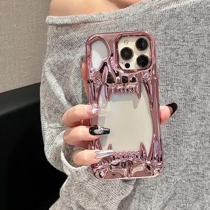 Mới Sáng Tạo Shockptoof Mạ Điện Hollow Tiger Răng Điện Thoại Trường Hợp Đối Với iPhone 17 16 15 14 13 12 Pro Max 3D Mát Điện Thoại Bìa - Product Image 1