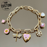 Bijoux faits main personnalisé plaqué or émail coeur flocon de neige libellule coquillage bracelet à breloques trombone bracelet de chaîne pour femmes