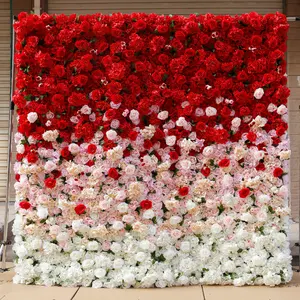 Custom 3D White Silk Rose Wall Panel Wedding Decor Red Roll Up Artificial Flower Row Backdrop Decoration Pink Flower Wall
