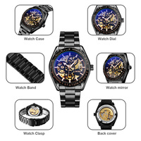 Montre automatique à remontage automatique pour homme SKMEI 9194 avec cadran squelette creux, bracelet en acier inoxydable, étanche 30M, montre de luxe pour homme
