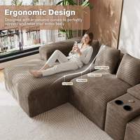 Canapé modulaire surdimensionné en forme de U, en velours côtelé moelleux, avec console de rangement et chaise longue
