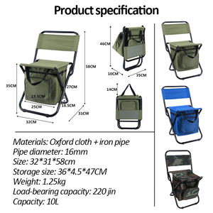 便携式三合一户外折叠椅，带储物袋靠背绝缘，适用于花园海滩露营和钓鱼 - Product Image 2