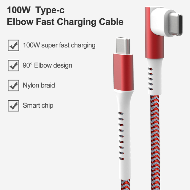 Right Angle Gaming Kabel 5A 100W Nylon Braided Fast Charging USB Type C Cable