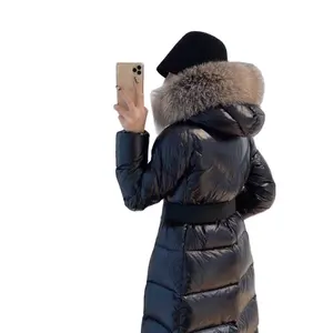 2024 inverno piumino donna Parka lungo pelliccia di vera volpe cappuccio naturale con collo di pelliccia di procione spesso caldo Streetwear Parka nuovi