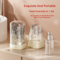 Flacons cylindriques légers rechargeables 4 en 1, système de pompe sans air, pulvérisateur à large ouverture, matériau PC+PRTG, pour voyage, shampoing, cosmétiques
