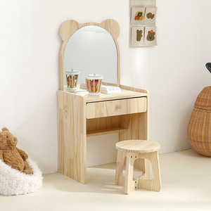 Bộ bàn trang điểm và ghế đẩu gỗ thông Hàn Quốc phong cách Ins, đơn giản, nhỏ gọn, thích hợp làm bàn trang điểm cạnh giường cho trẻ em, thiết kế chân thực. - Product Image 3