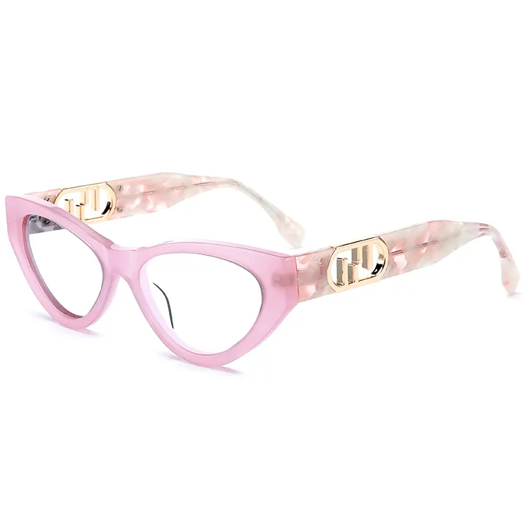 Montures de lunettes optiques en acétate d'oeil de chat rose pour femmes mix de stock