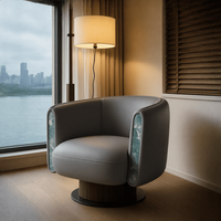 Fauteuil inclinable moderne en teck doré avec revêtement en coton, dossier solide, pieds en bois, mobilier écologique pour la maison, salon, chambre à coucher
