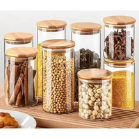 Juego de Recipientes Herméticos de Vidrio Borosilicato para Almacenamiento de Alimentos con Tapas de Bambú Natural, para Especias, Granos, Frijoles y Café