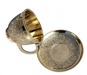 Handmade Engraved Brass Tea <b>Cup</b> and Saucer Vintage Gold Coffee <b>Cup</b> Traditional Decorative Drinkware Luxury Gift for Tea Lovers - Product Image 4