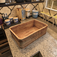 Panier de rangement carré moderne en rotin naturel Table basse avec télécommande de bureau jouet bonbons collations accompagnée pour restaurant