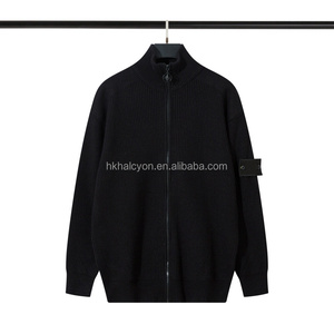 STONE Zipper Stand Up Collar Badge Knitted Sweater Versatile Long Sleeve Sweater SLAND - Product Image 3