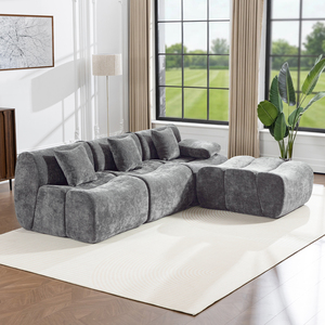 Drop Shipping New Design Meroow MS3 L-Shaped Modular Sofa with Integrated High Back, Anti-slip Base Wavy Couch <b>UK</b> Stock - Product Image 1