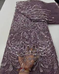 Tessuto in Pizzo con <span class=keywords><strong>Paillettes</strong></span> e Perline Ricamate, Stile Europeo e Americano, Lussuoso Tessuto in Rete per Abiti da Sposa e da Sera, Motivo Floreale - Product Image 2