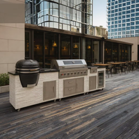 Cuisine extérieure moderne sur mesure en gros, îlot barbecue en acier inoxydable, résistant aux intempéries, certifié E0 CE CARB P2, usine OEM