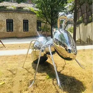 Escultura de formiga de aço inoxidável para decoração de jardim Estátua de insetos de metal personalizada ao ar livre