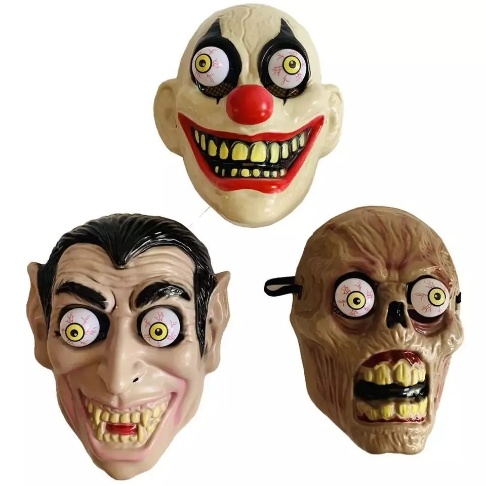 New Halloween Props Zombie Clown Mask Springs Eyes Horrible Cosplay Mask Masquerade Party Decorations Supply Accessories