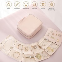 Étui organisateur de bijoux en cuir PU avec plusieurs compartiments, boîte de rangement de bijoux portable pour voyage avec emplacements pour boucles d'oreilles