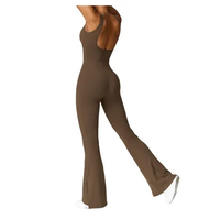 Body de compression sport personnalisé push up nude une pièce pantalon évasé combinaison de yoga chic pour femmes