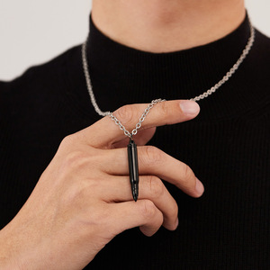 European and American cross-border hip-hop men's necklace, stainless steel bullet head pendant, trendy and personalized <b>titanium</b> - Product Image 1