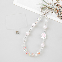 Cadena de Bolso con Cuentas de Cristal de Colores Delicados y Purpurina, Llavero con Cuentas de Gato y Flor Pequeña, Correa de Muñeca, Cordón para Teléfono Móvil