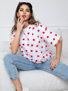 King Mcgreen Star été maille T-<span class=keywords><strong>shirt</strong></span> femmes à manches courtes coeur Tulle haut t-shirts décontracté ample coton <span class=keywords><strong>Chic</strong></span> deux pièces T-<span class=keywords><strong>Shirt</strong></span> - Product Image 5