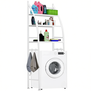 Étagère à linge Myrva en acier, sur pied, cinq niveaux, avec crochets pour serviettes, pour salle de bain, design minimaliste - Product Image 1