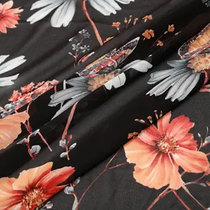 WI-A08 새로운 패션 쉬폰 짠 폴리 에스테르 빈티지 패턴 꽃 인쇄 직물