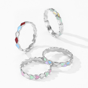 Anillo de plata de ley S925 en forma de corazón romántico estilo coreano japonés minimalista Ins esmalte colorido diseño clásico de moda - Product Image 6