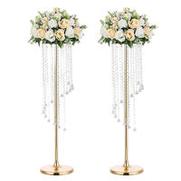 Support de fleurs pour centre de table, décoration de mariage, support de fleurs en métal doré avec perles acryliques