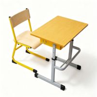 Ensemble robuste de bureau et chaise d'école réglables avec barre transversale, table d'étude à une seule jambe avec boîte de rangement, mobilier de classe jaune