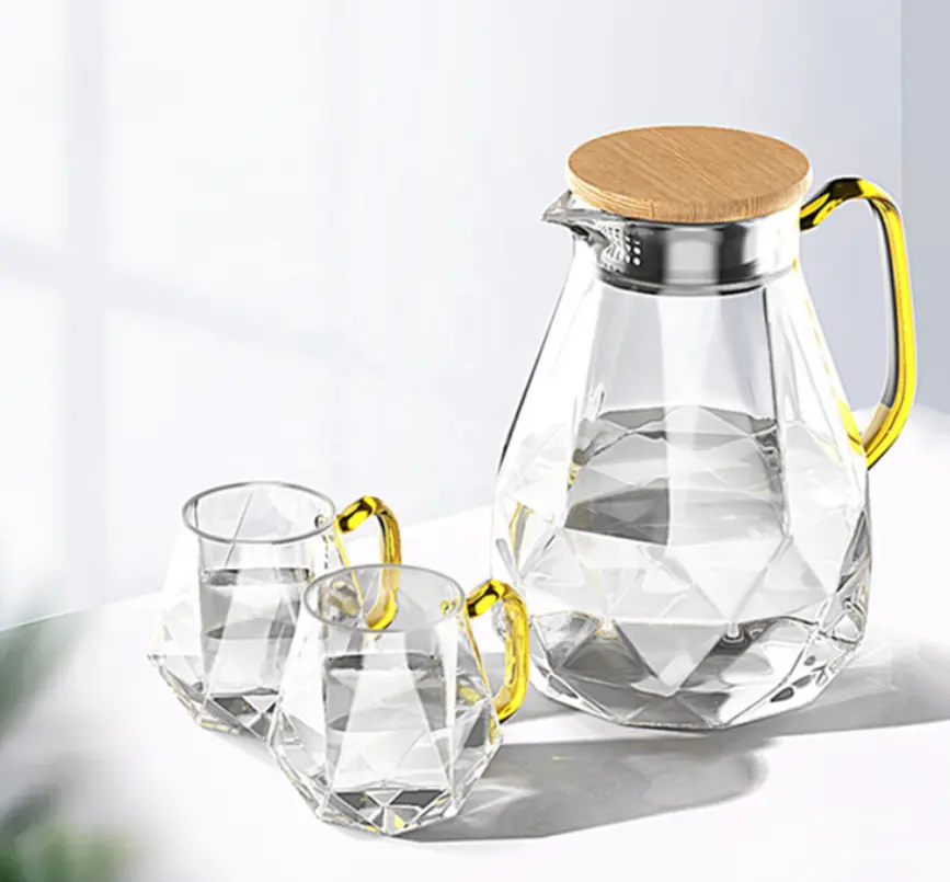 1500ml verre à boire théière Offre Spéciale en verre clair en forme de diamant pot et ensemble de tasse