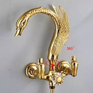 Douche murale rétro européenne en forme de cygne doré avec douchette téléphonique HD-TF020 Swan - Product Image 4