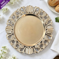 Assiettes rondes en plastique pour mariage, décor de table, bord creux, or élégant, sous-assiette, assiette de présentation pour fête et célébration