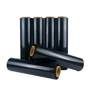 Rolo de filme extensível de 20 mícrons preto, material PE forte para uso industrial, estoque de plástico durável, 50 cm x 250 m