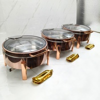Ensemble de réchauds de luxe 6L en acier inoxydable or rose et verre, pour traiteur de mariage et buffet, modèle Redondo saoudien