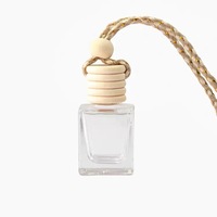 Bouteille diffuseur carrée en verre de 12 ml avec bouchon en bois, flacon vide pour parfum de voiture avec cordon pour l'emballage - Vente en gros