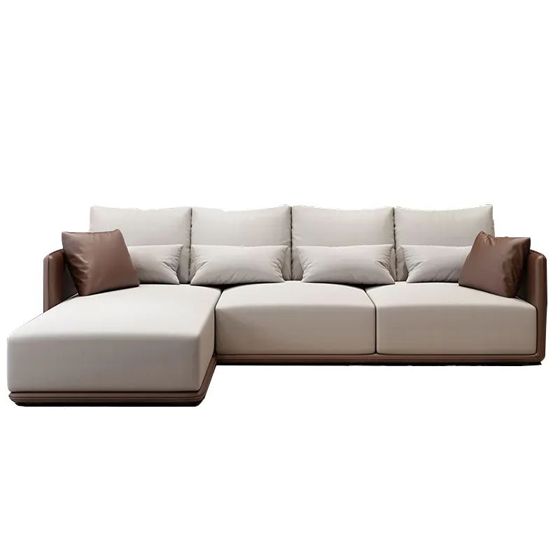 Hot Sale Fabric Seat Leather Sectional Modern L Shape Sofa Cum Beds Storage Corner Lounge Sofa Set