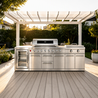 Cuisine extérieure modulaire haut de gamme moderne et luxueuse, barbecue à gaz en acier inoxydable 8 brûleurs avec plaque Teppanyaki et réfrigérateur, certifié CE