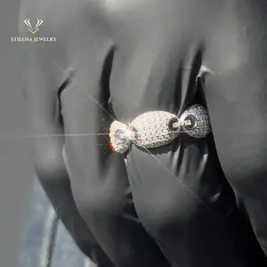 Cincin kustom Hip Hop Moissanite, cincin perhiasan mode untuk Pria 925 perak murni dengan VVS Moissanite