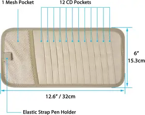 Étui pour CD de voiture Organisateur de visière de véhicule pour voiture 12 DVD pochette de rangement pochette en maille porte-stylo et bande élastique