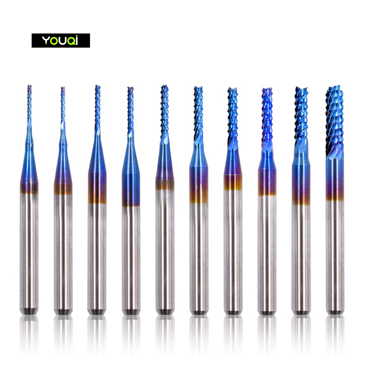 YouQi CNC Router Bits Set End Mill Spiral Carbide Rotary Engraving Machine Drilling Hole Tool for PCB Mould Plastic Fiber Carbon