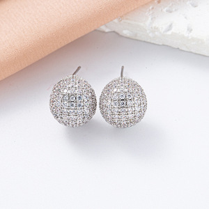 Pendientes de tuerca redondos de circonita para mujer, joyería de fiesta, microincrustaciones, pendientes de moda - Product Image 1