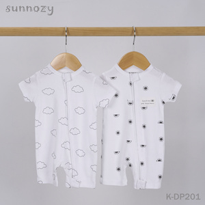 Romper Bayi Lengan Pendek Resleting Ganda 2 Pcs Katun Rib Musim Panas Baju Bayi Baru Lahir Lembut  Jumpsuit Bayi Bermotif - Product Image 4