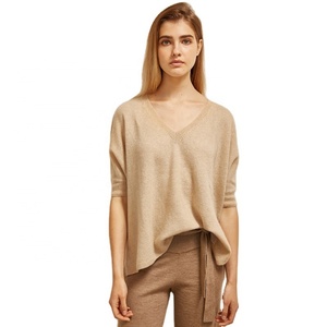 Suéter de Cachemira 100% de Mongolia Interior para Mujer, Talla Grande, Tejido, con Manga Corta - Product Image 1