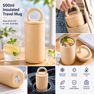 ZREGGUR Tasse à café en acier inoxydable personnalisée de 500 ml avec poignée, gobelet isotherme à double paroi portable, tasse de voyage - Product Image 5