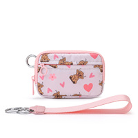 Dompet Koin Zipper Motif Sapi Trendy Kapasitas Besar Tahan Air dengan Gantungan Kunci, Tas Pergelangan Tangan Portabel Bahan Nilon Cherry